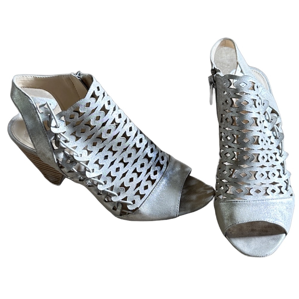 Parties Dancing Night Out Sexy Metallic Silver Peekaboo Caged Sandals ~ 7.5M
